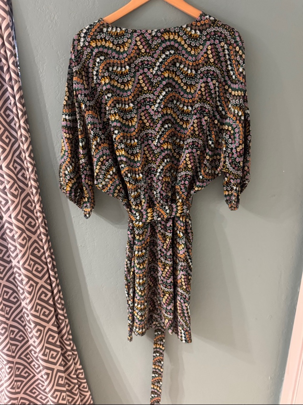 LOFT Floral Wave Print Belted Dress in Black, Pink, Yellow - Picture 6 of 6